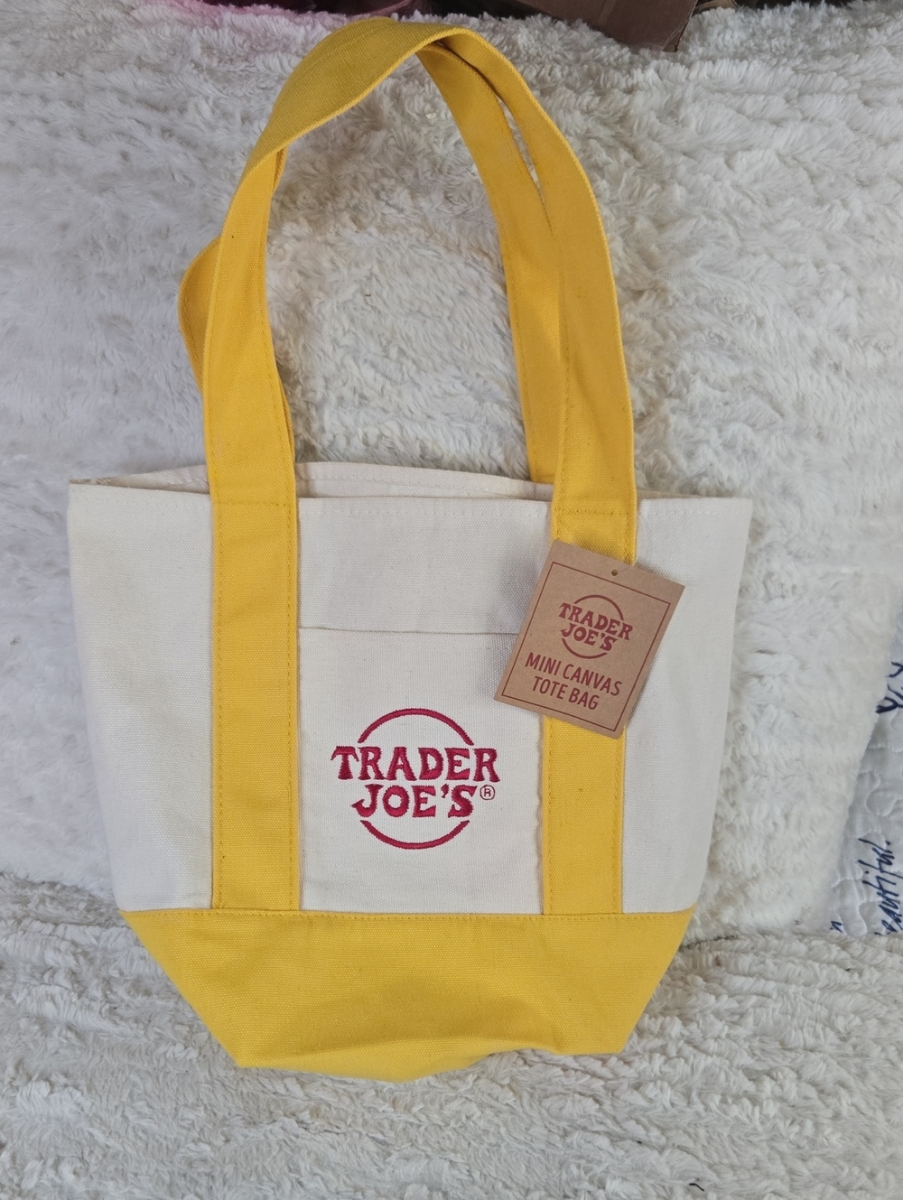 Cream and Yellow Mini Canvas Tote Bag